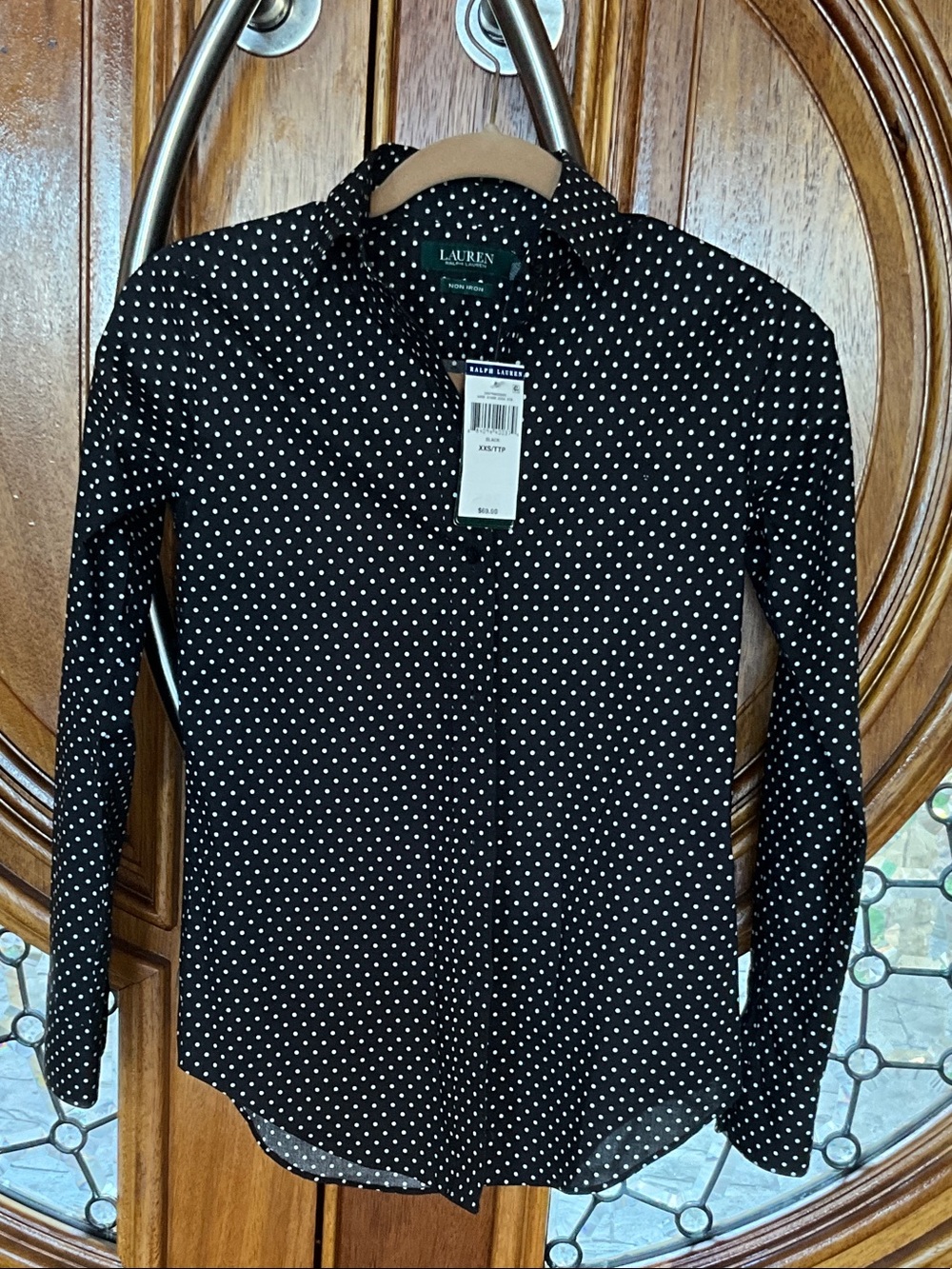 Lauren Ralph Lauren Black and White Polka Dot Dress Shirt -